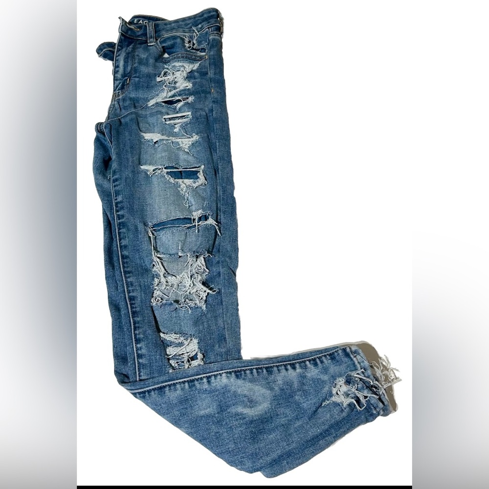 American Eagle Hi Rise Jeans 6R Next Level Stretch 28x27 Distressed Raw Hem